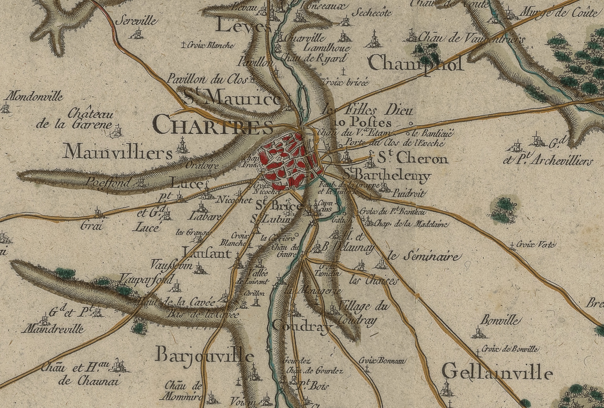 Extrait de la carte de Cassini (1756-1815). Commune de Chartres