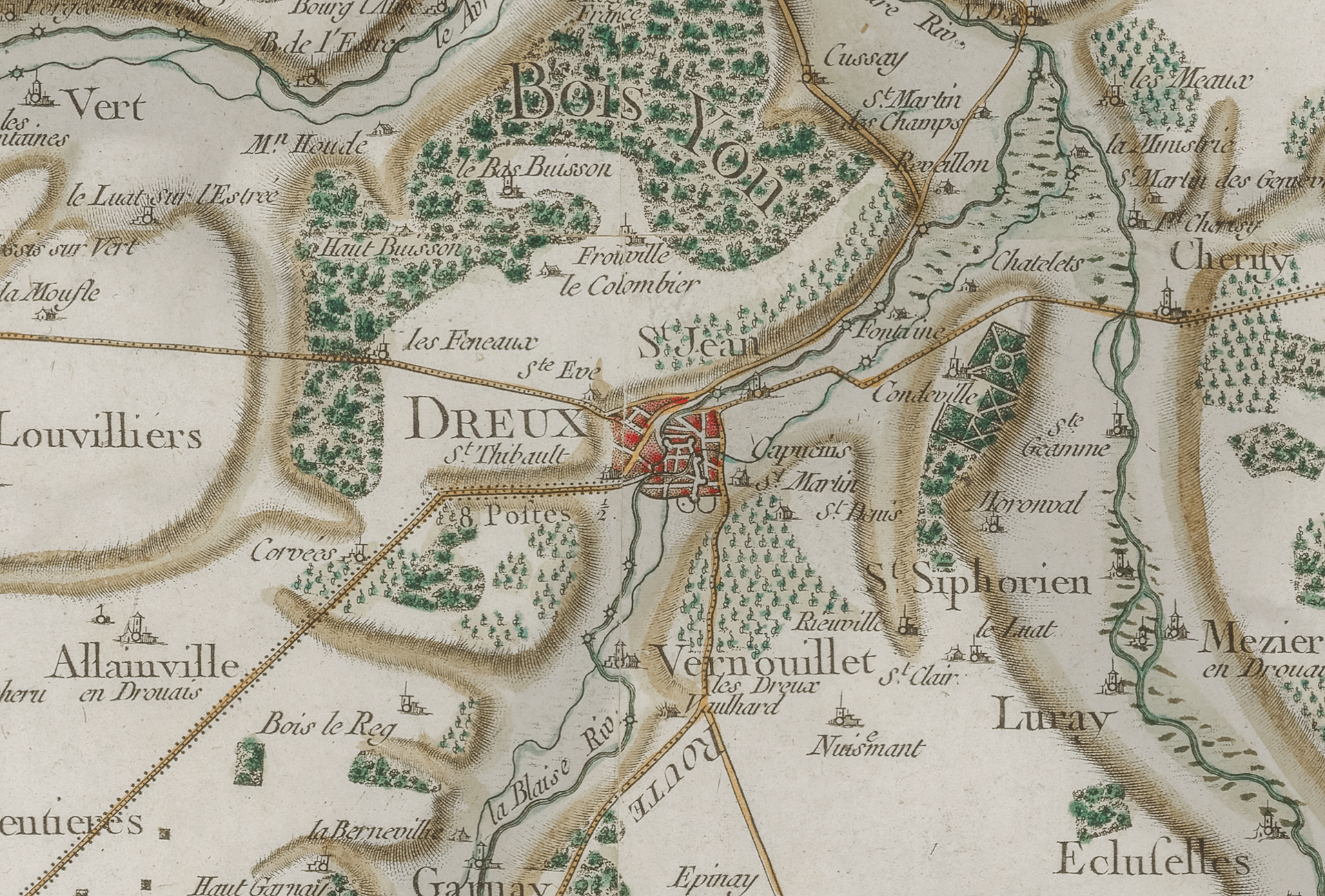 Extrait de la carte de Cassini (1756-1815). Commune de Dreux