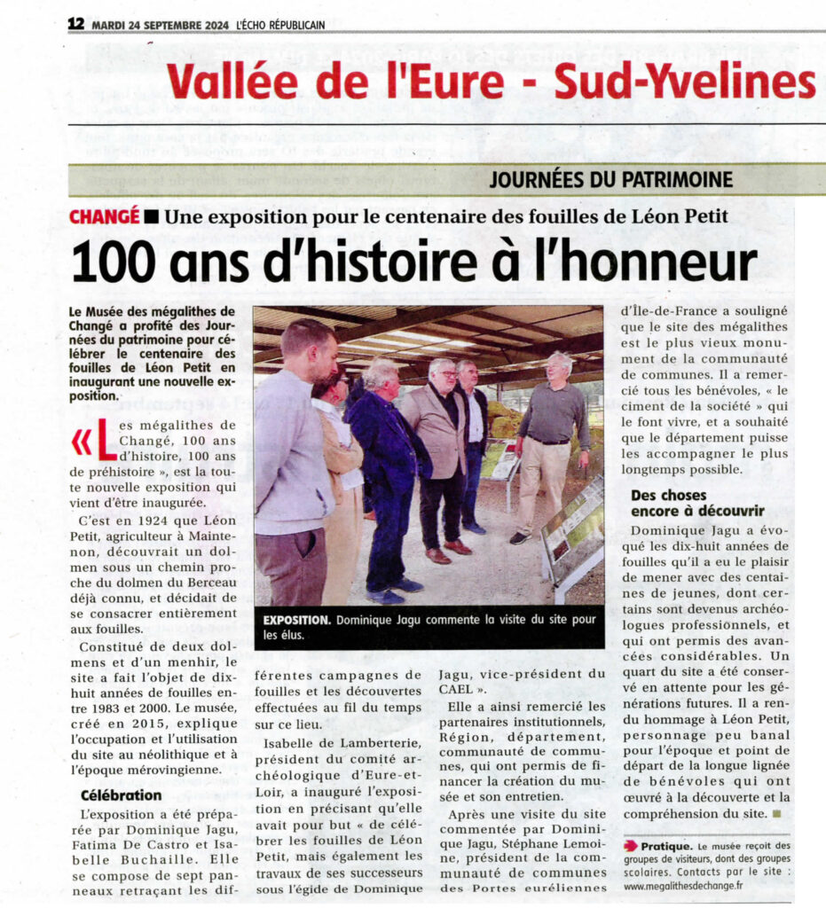 ECHO REPUBLICAIN 2024. 100 ANS d'HISTOIRE A l'HONNEUR. MEGALITHES DE CHANGE