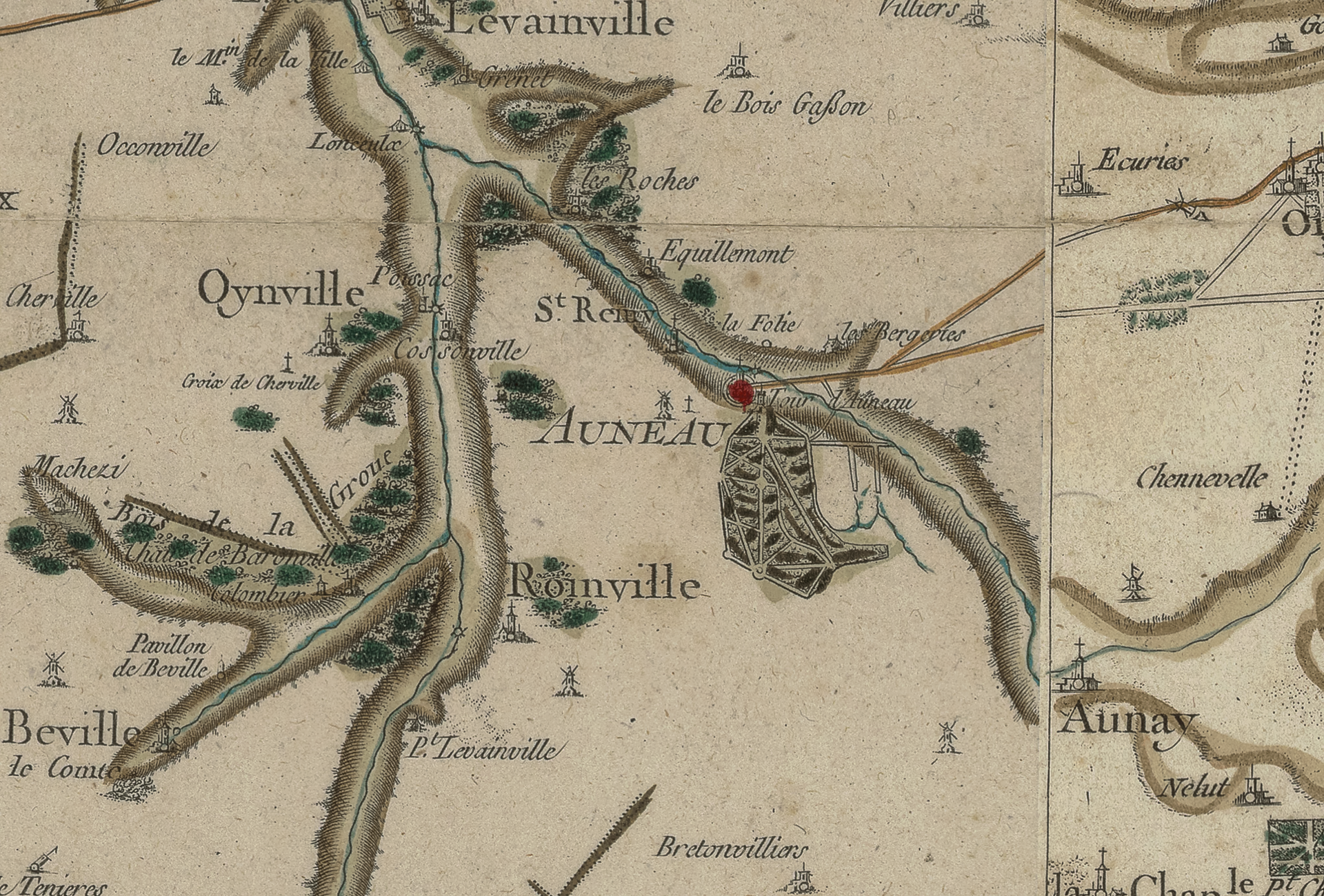 Extrait de la carte de Cassini (1756-1815). Commune de Auneau