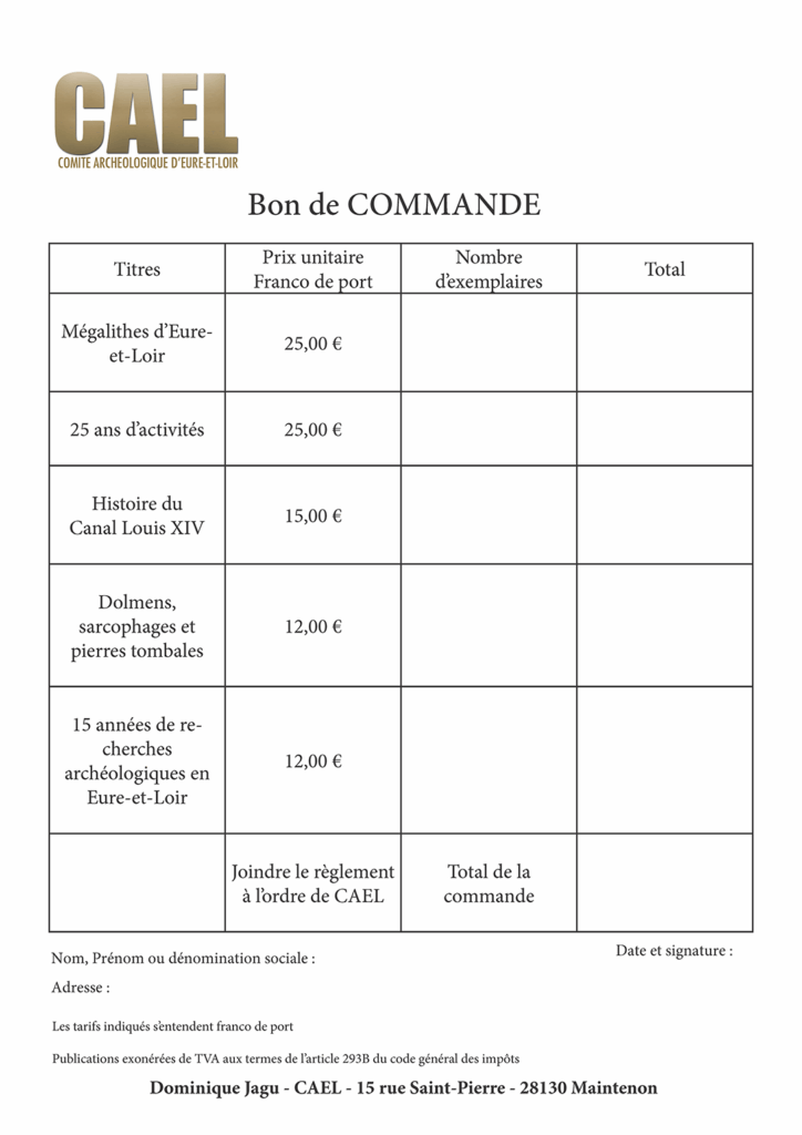 Bon de commande des ouvrages du CAEL