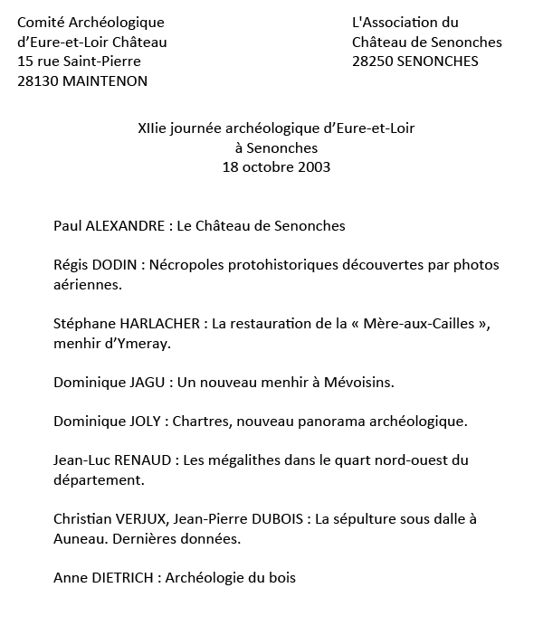 Résumés des rencontres archéologiques du CAEL 2003