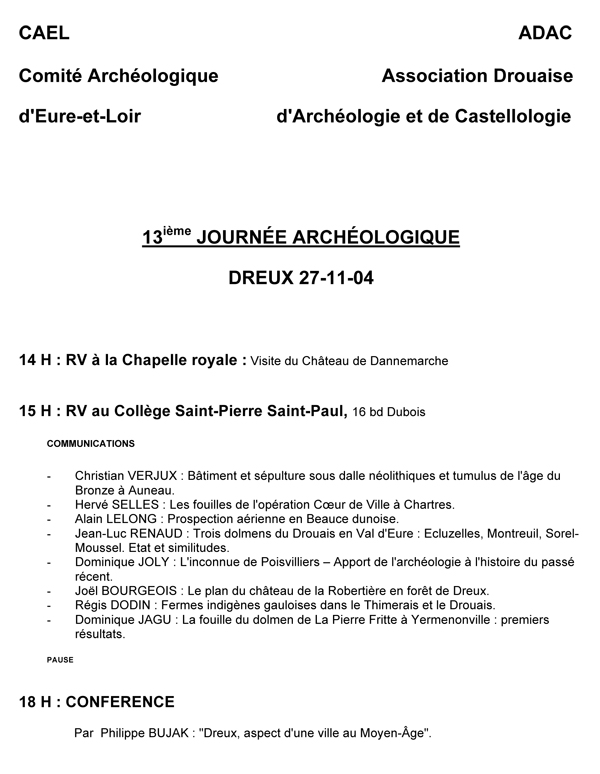 Résumés des rencontres archéologiques du CAEL 2004