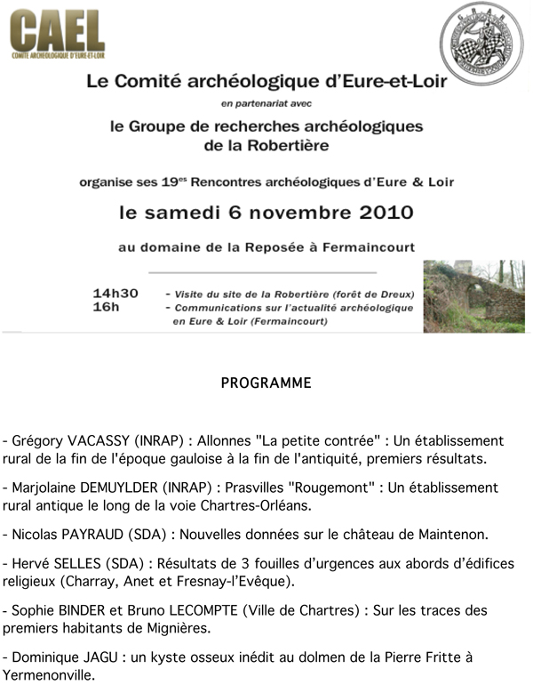 Résumés des rencontres archéologiques du CAEL 2010
